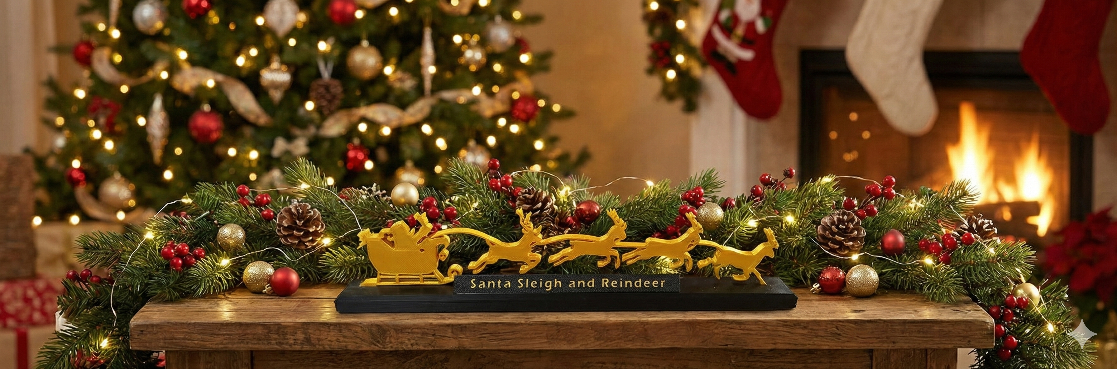 Santa Sleigh and Reindeer Christmas Decoration