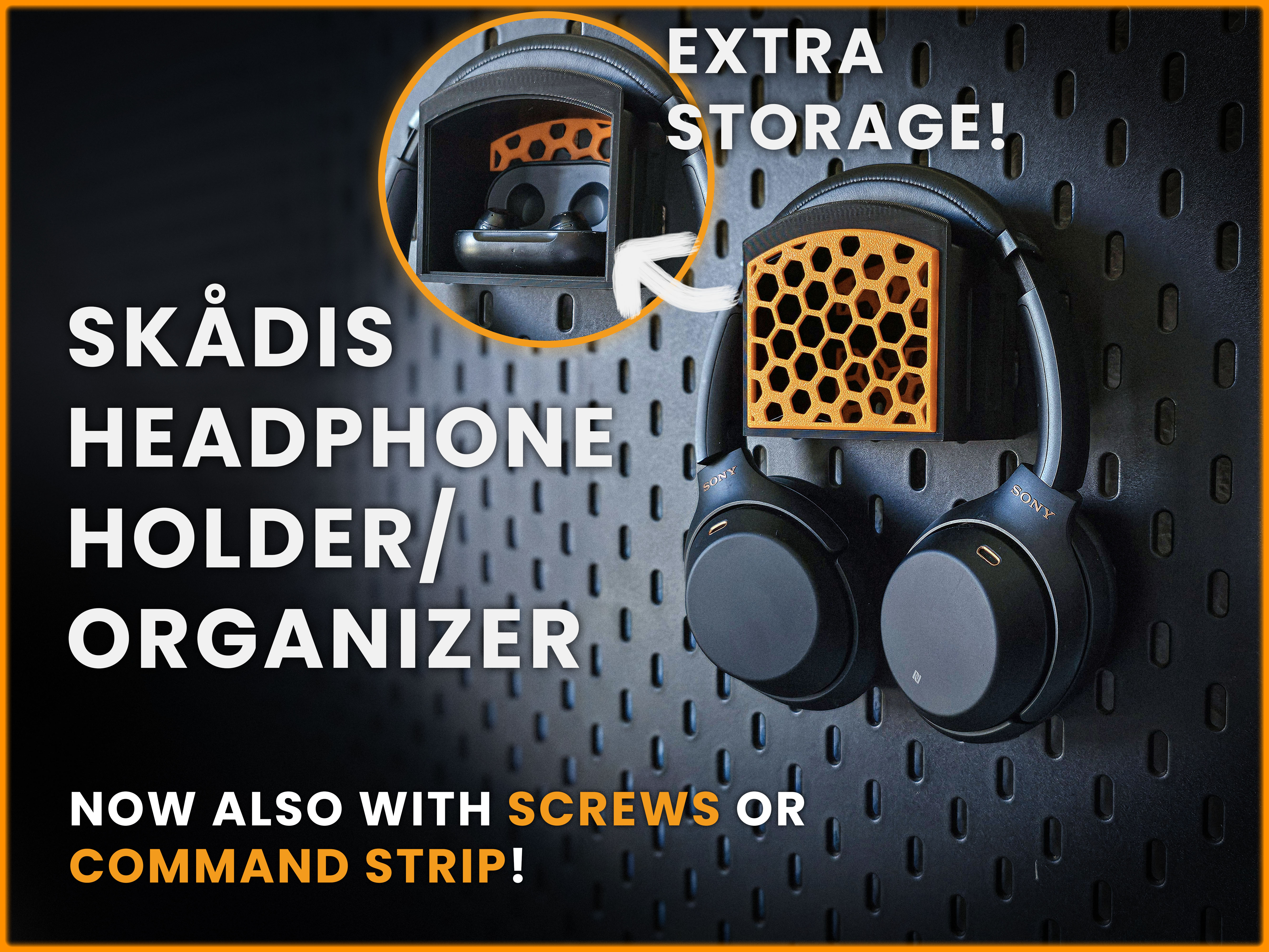 Headphone Holder & Organizer IKEA Skådis or Wall Mounted