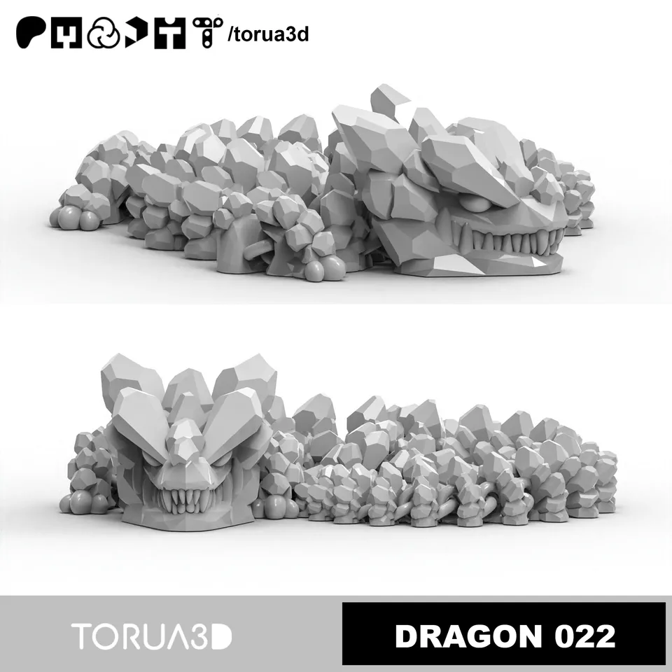 Articulated Dragon 022 - Print in place - No supports - STL