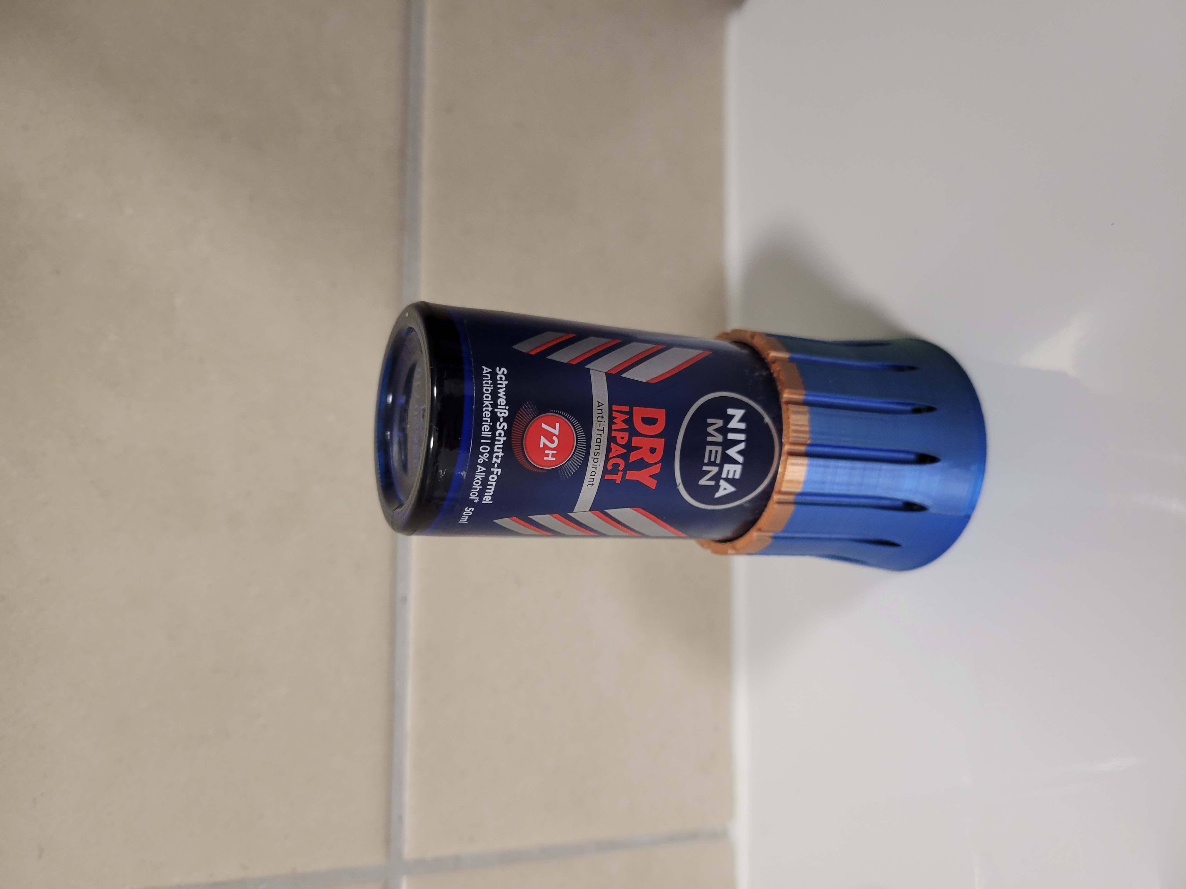 Upside down deodorant roll-on holder