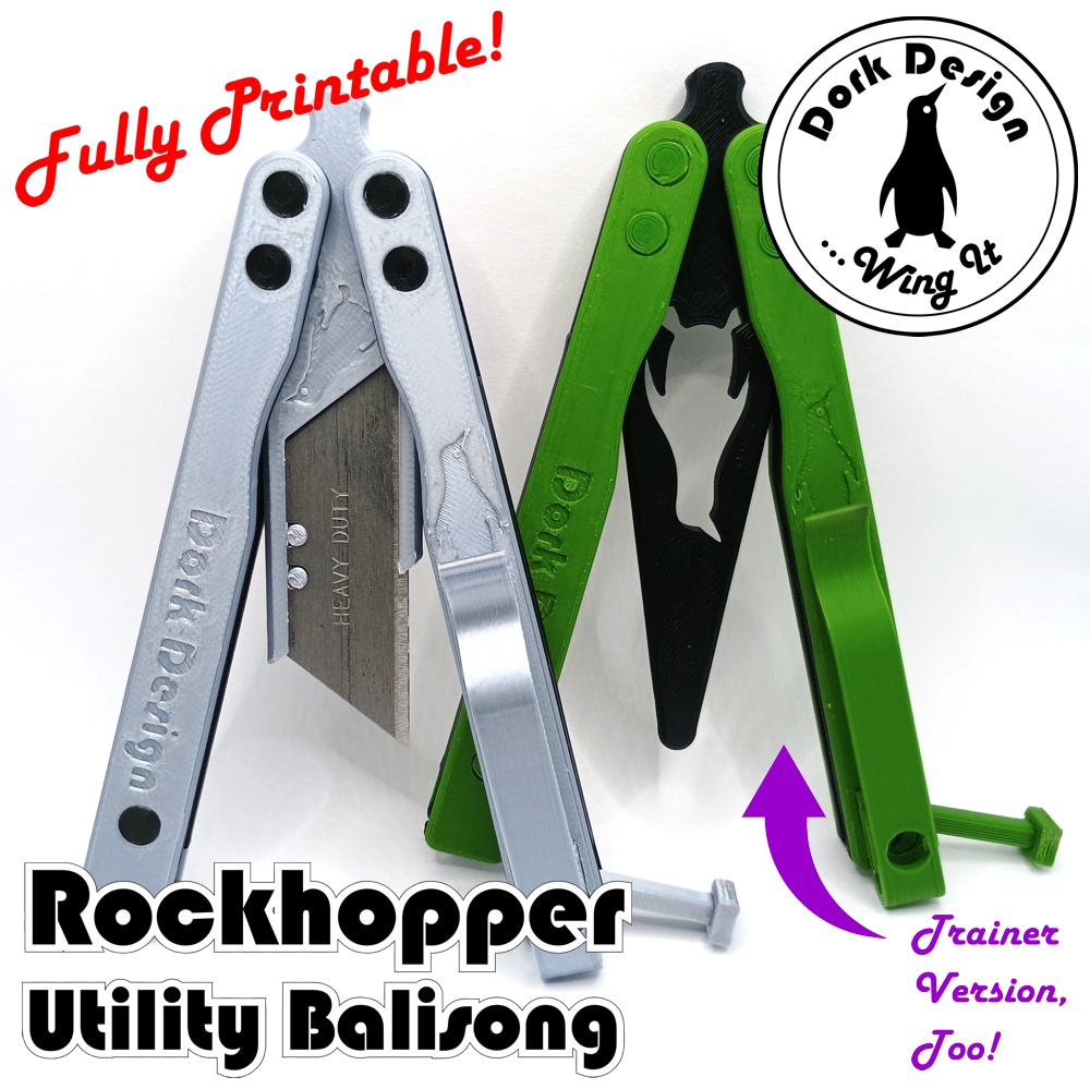 Rockhopper M6 Balisong Utility or Trainer Knife - Fully Printable with Spring Latch and Bushing Pivots