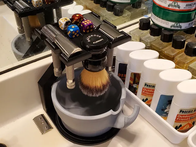 Safety Razor Stand for 4 Razors, Brush, Bowl, Dice