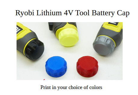 Replacement  Battery Cap for Ryobi 4V Lithium Tools