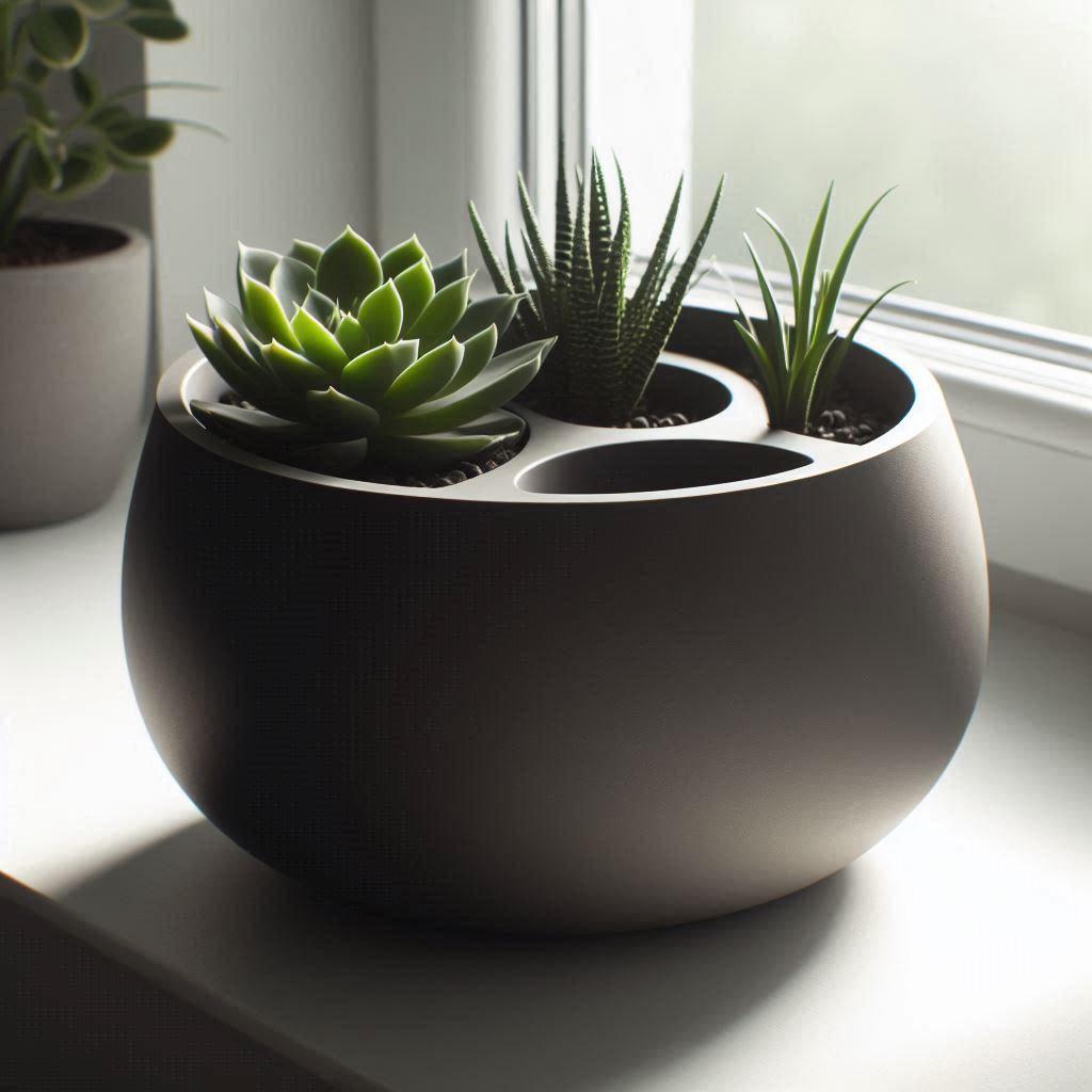 Round Self Watering Design Planter 3D model thumbnail