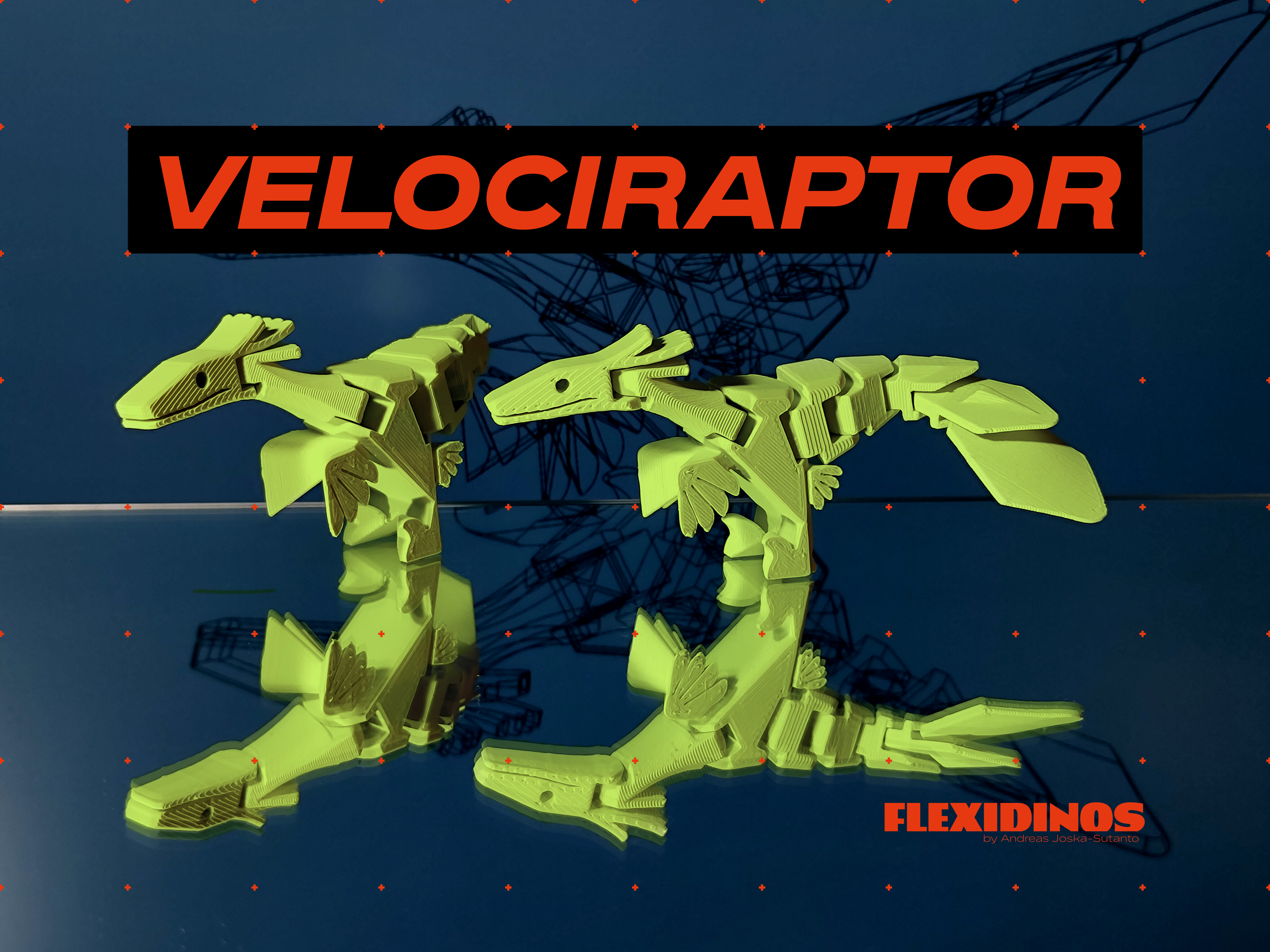 FlexiDinos JJ the Flexi Velociraptor / Deinonychus / Utahraptor print in place articulated dinosaur
