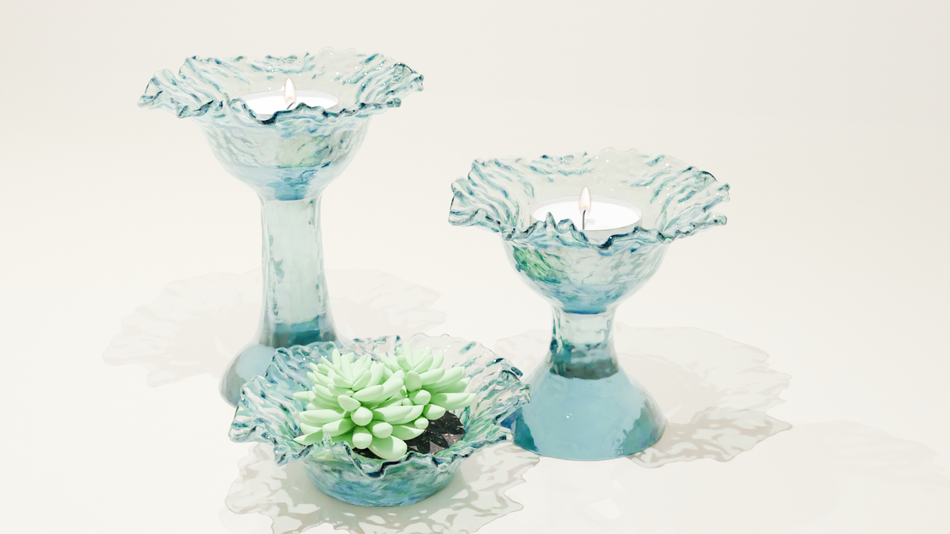 Fluid Sim Tealight holder, planter or bowl - three different heights