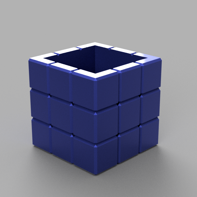 Flower pot in the shape of a Rubik's cube