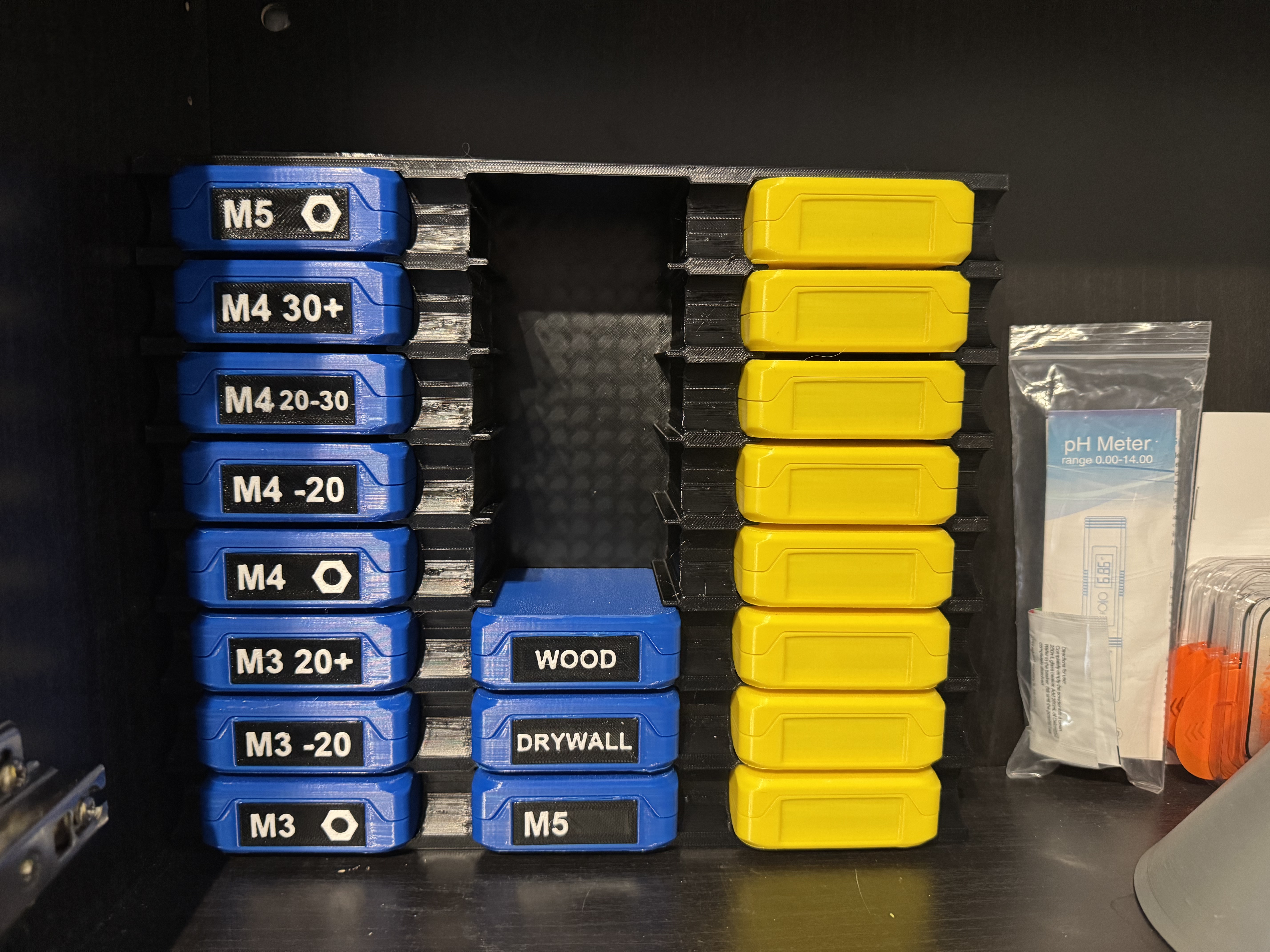 Storage wall for screw or small parts boxes