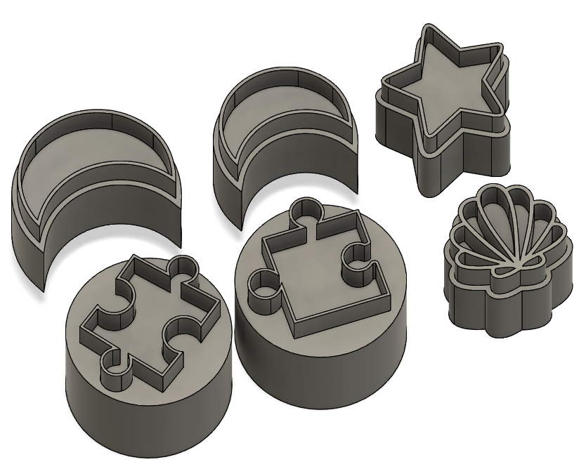 Simple modelling clay cutout shapes - Moon, star and puzzle pieces (several sizes)