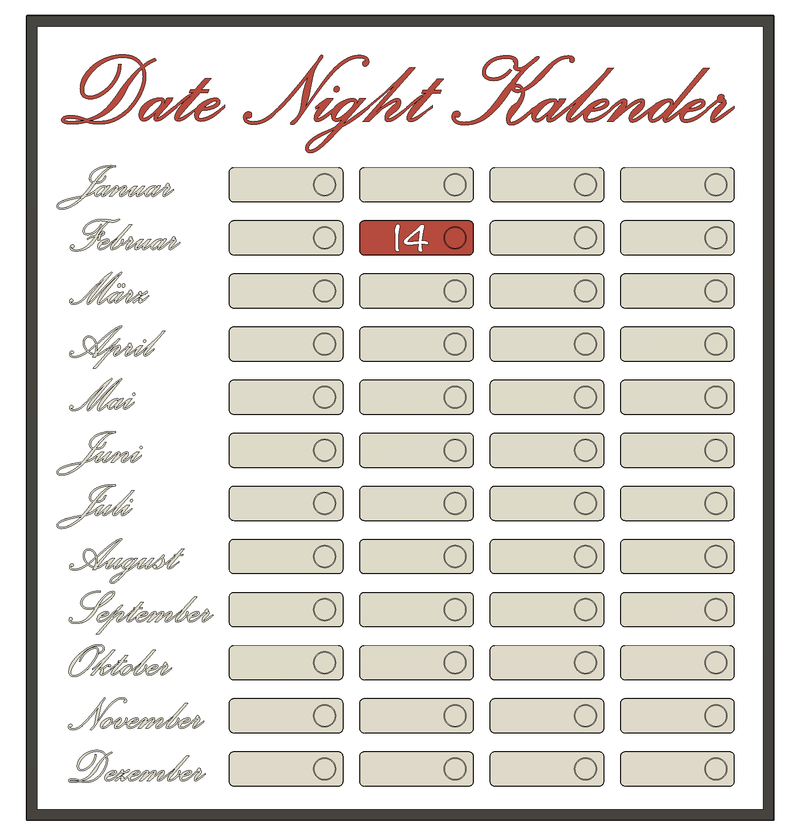 Valentines Day Date Night Calendar with 48 Doors for Dinner and Activities with your Spouse