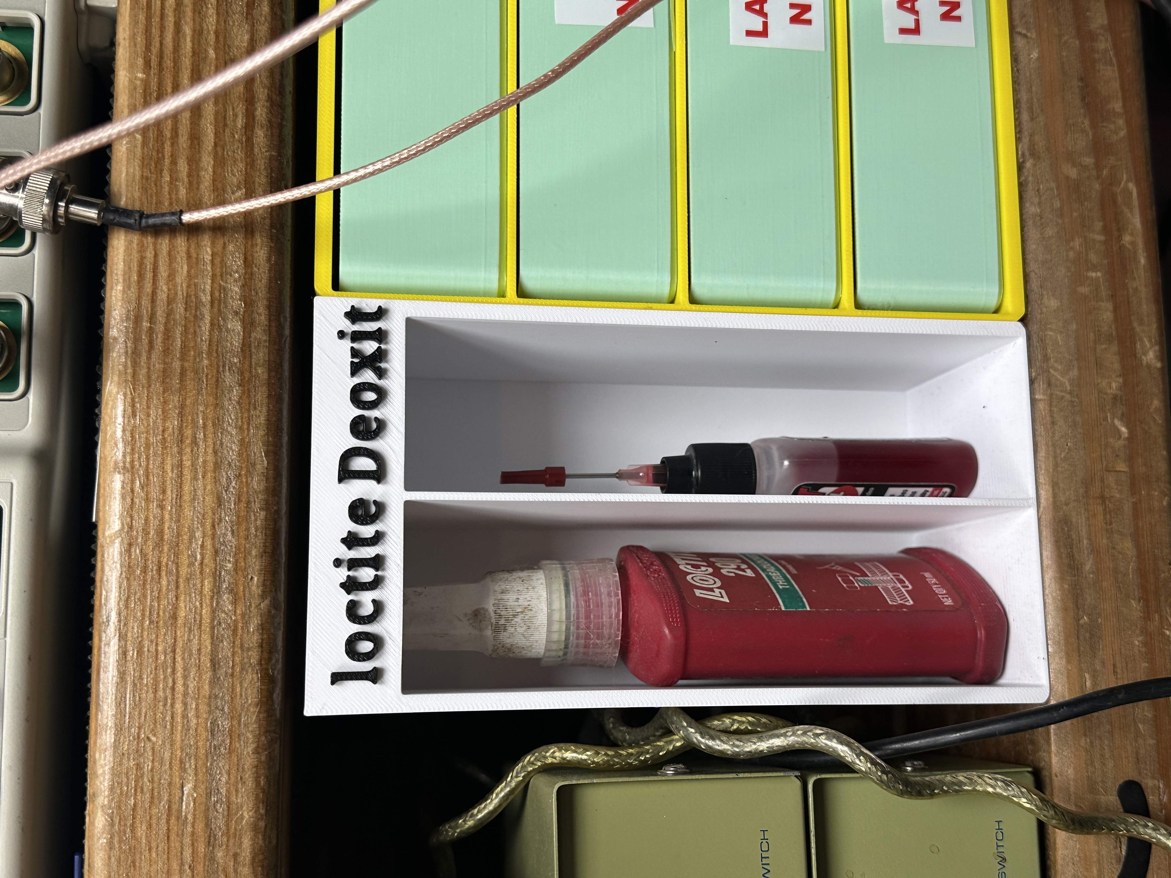 Place to put the Loctite and Deoxit I use on my bench