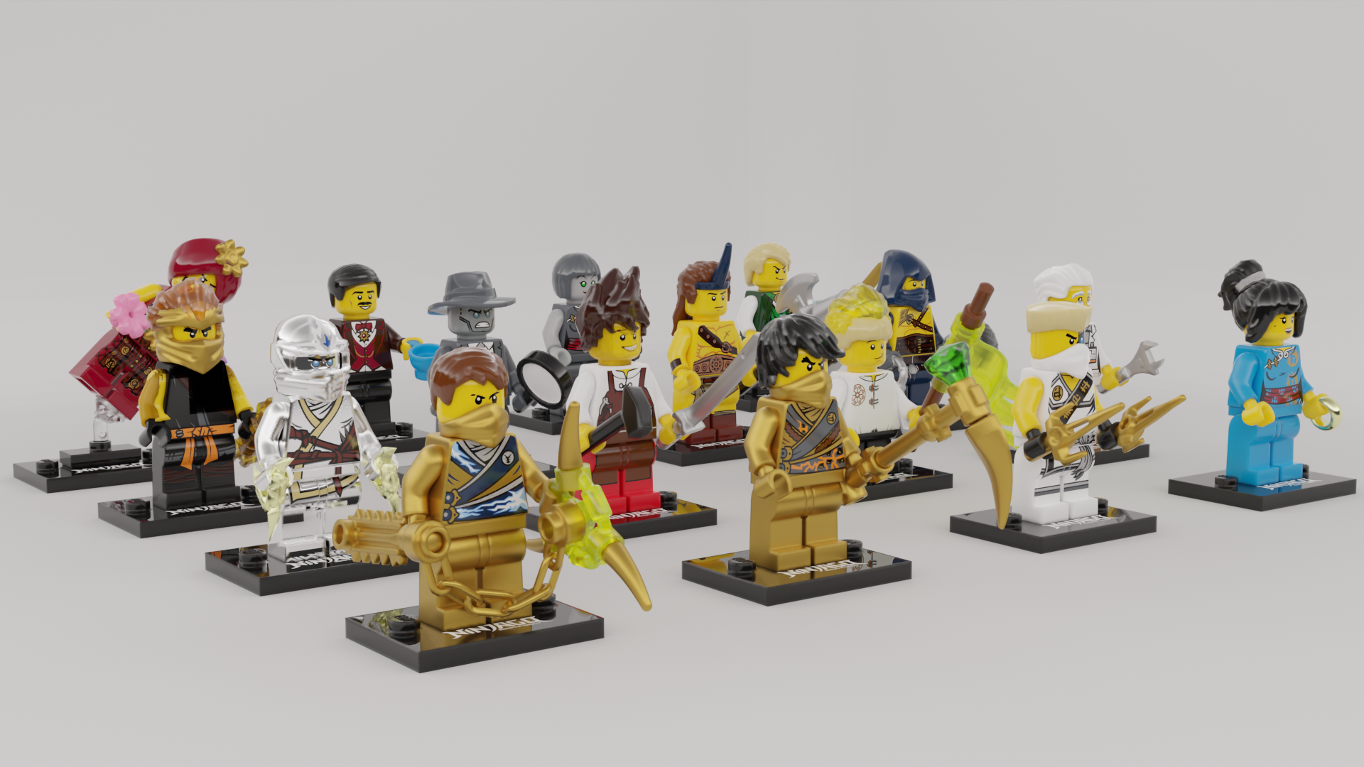 All different sorts of LEGO NINJAGO figs