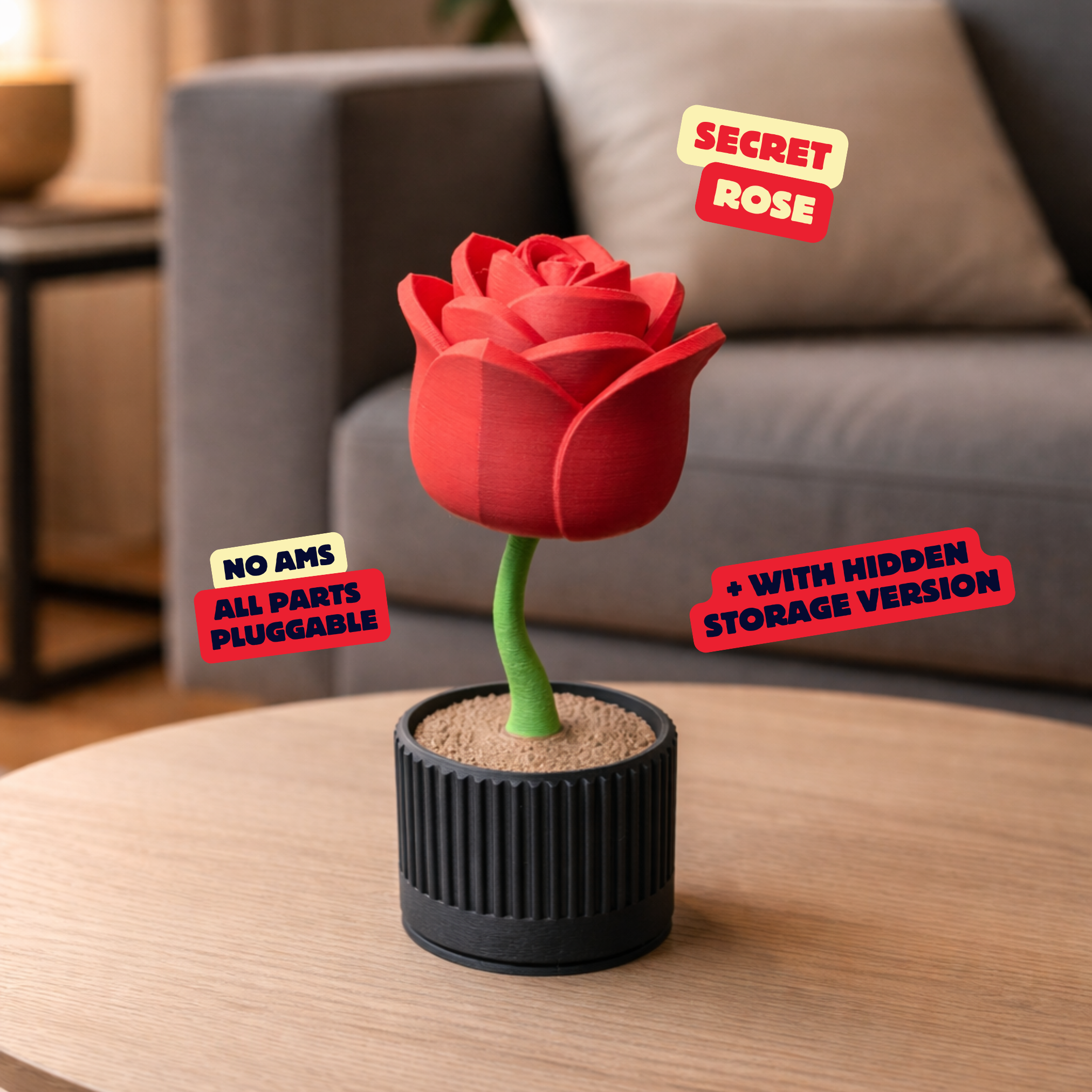 FLOWER SECRET - FLOWER WITH HIDDEN STORAGE / VALENTINES DAY / ANNIVERSARY DAY / MOTHERSDAY / DECOR
