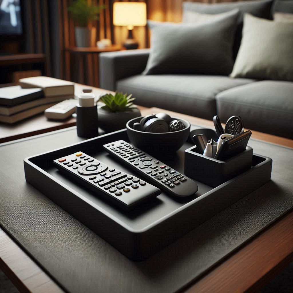 Design Remote Holder, Tray with two Bowls