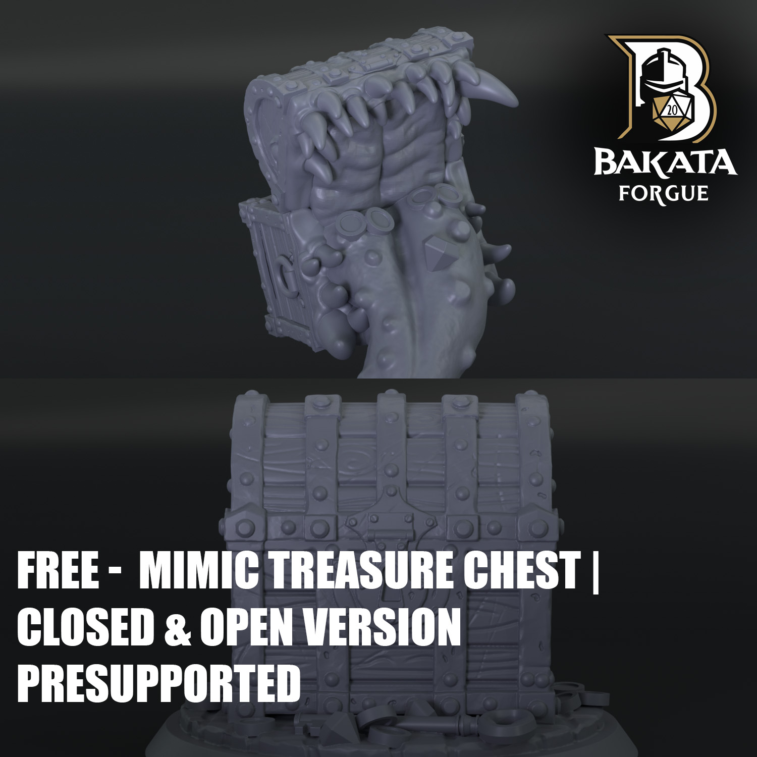 D&D Free - Stylized Mimic Treasure Chest | Closed & Open Version (Presupported)