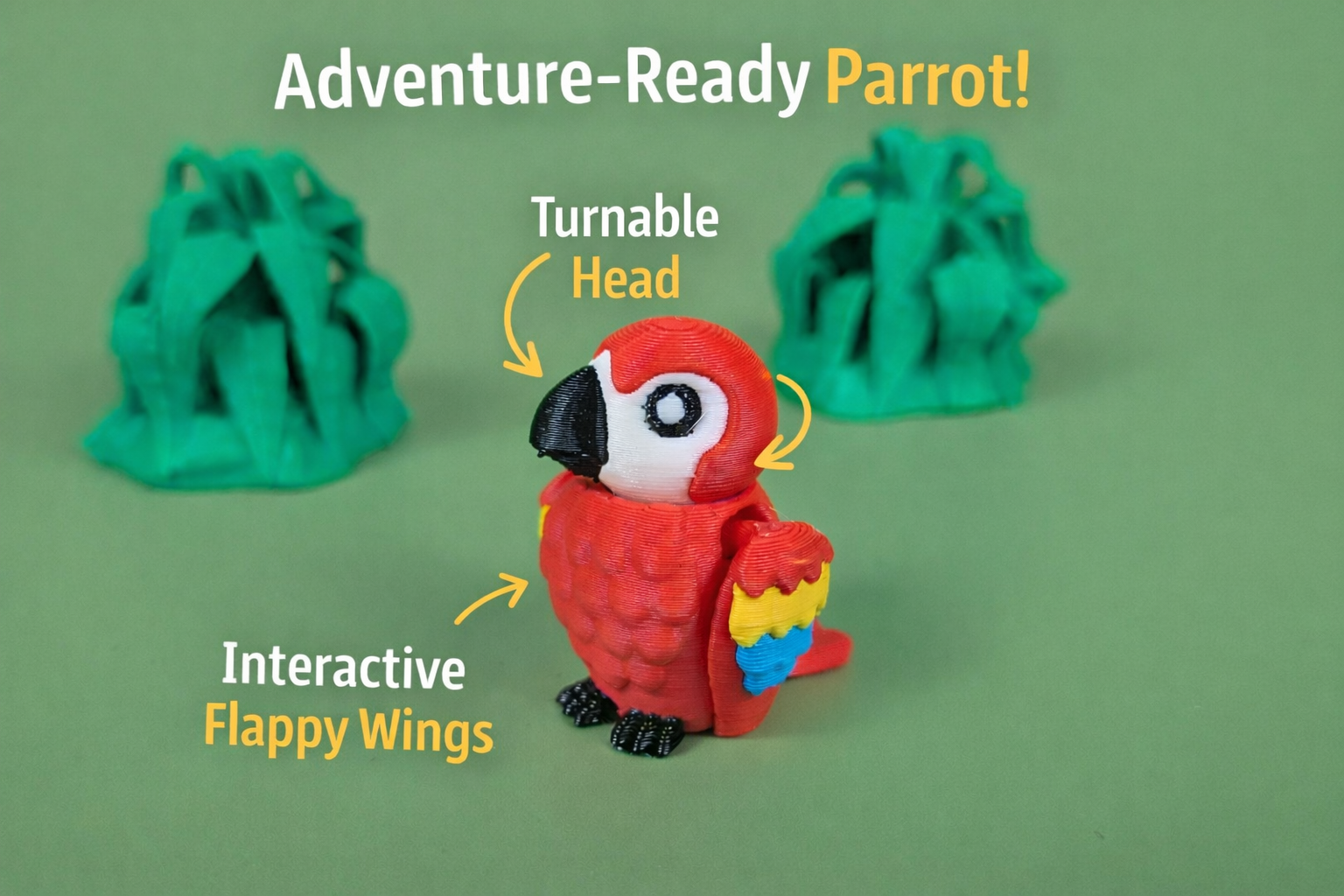 Scarlet Macaw Parrot - Articulated Keychain Figure | Flexi Print-in-Place | No Supports
