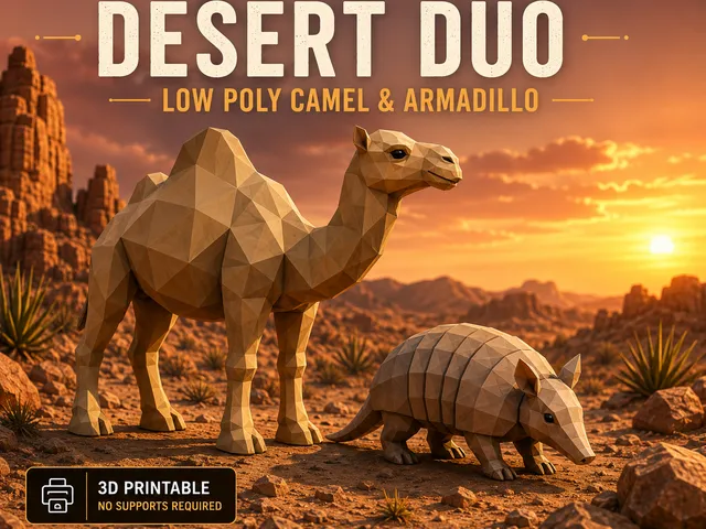 Abstract Minimal Animals – Desert Duo (Low Poly Camel & Armadillo)