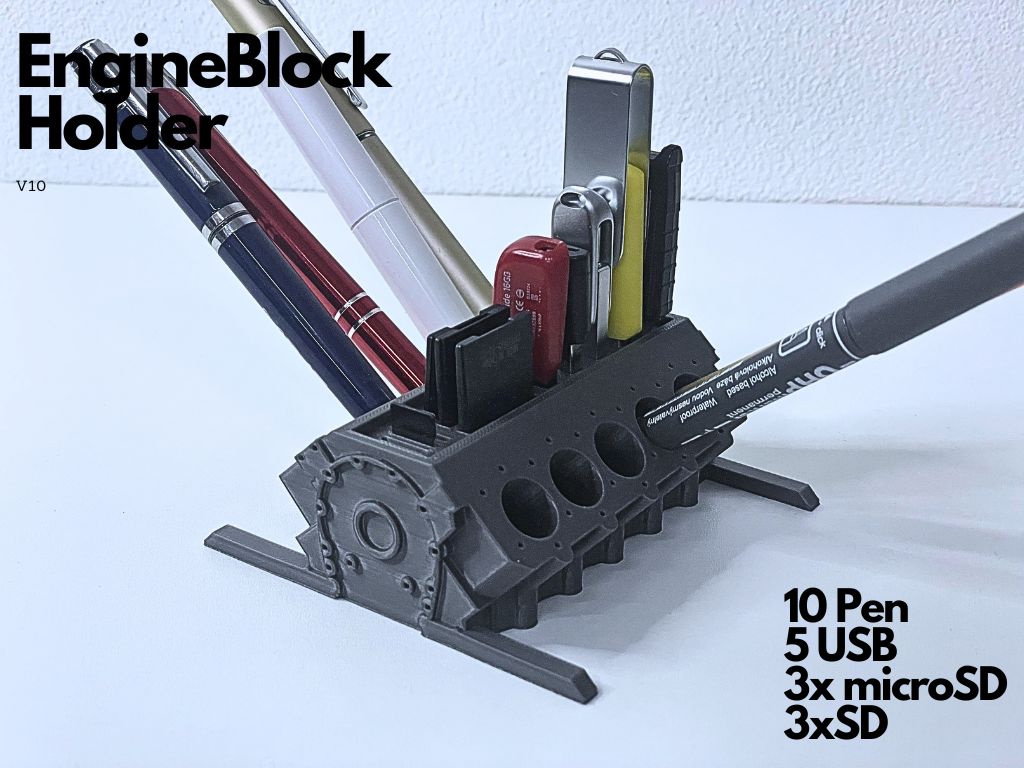 V10 Engine Block Pen Holder (USB, SD, microSD)