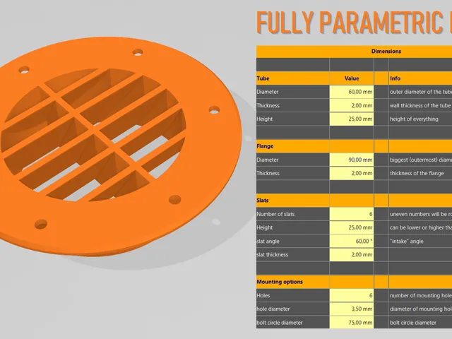 Round vent cover (FreeCAD, parametric, Lüftungsgitter) — foto autora