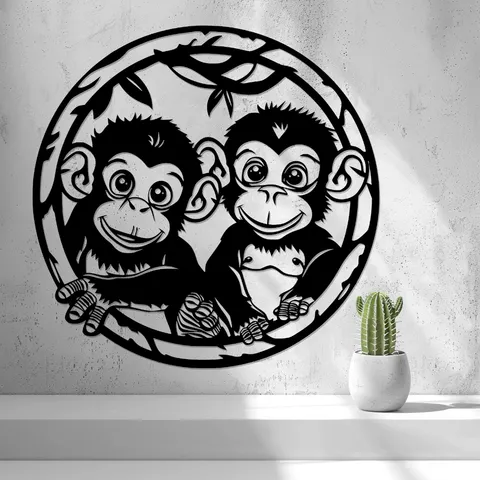 Baby Monkeys with Flowers Wall Art