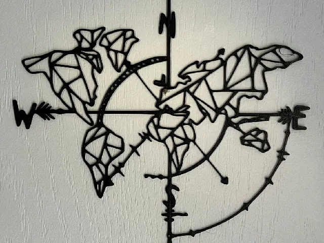 World Map With Compass Rose Wall Art