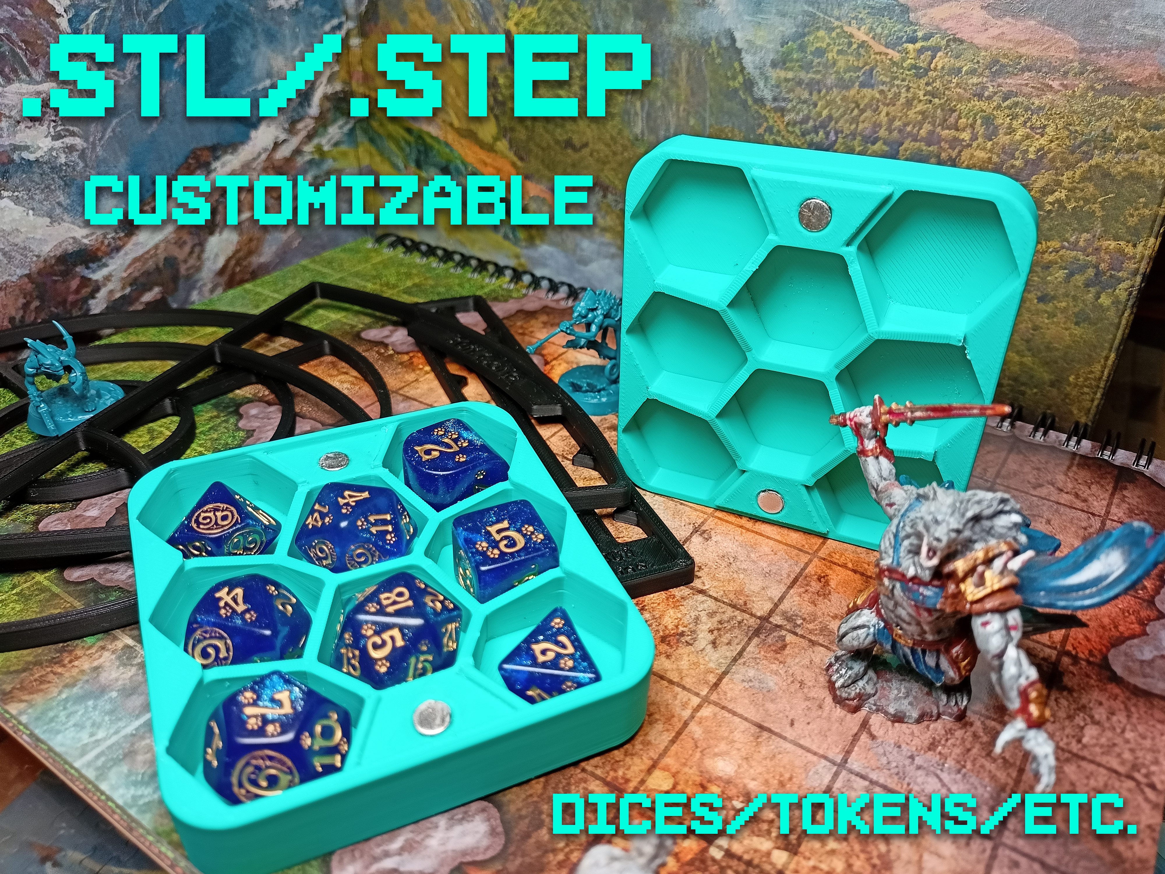MTG/RPG/D&D Customizable polyhedral dice magnetic box