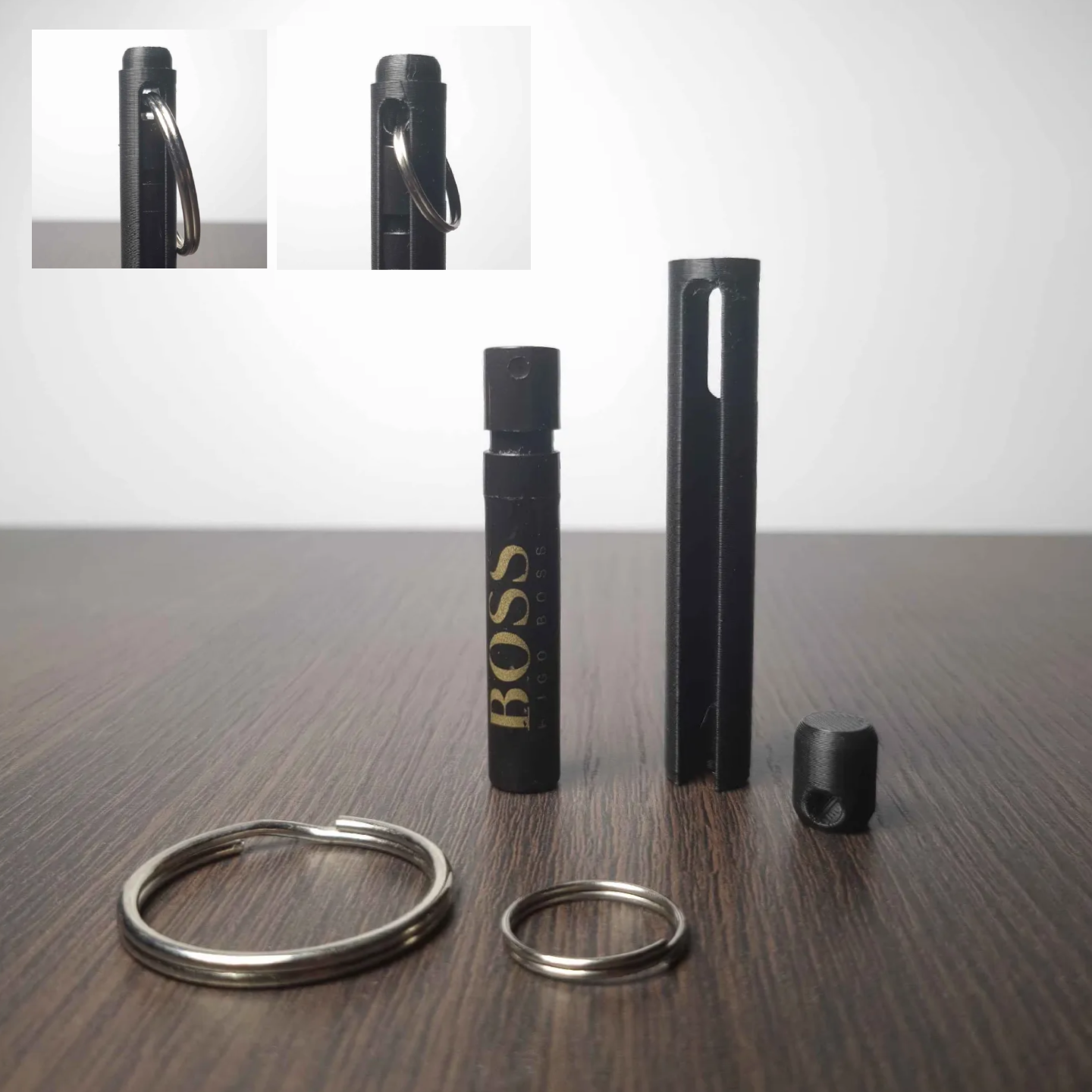 Perfume bottle holder keyring