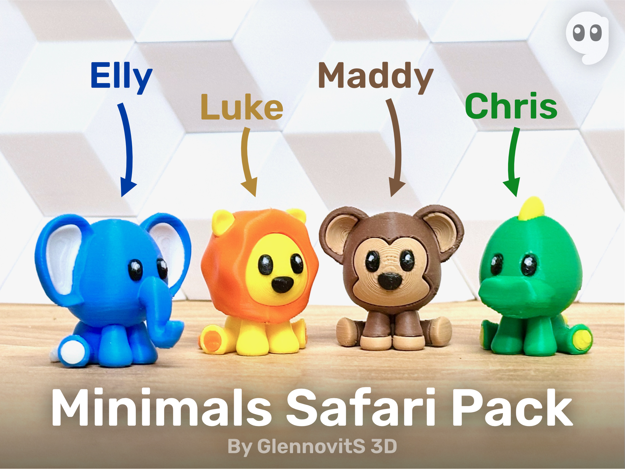 Minimals Safari Pack (cute tiny animal figures - elephant, lion, monkey and crocodile)