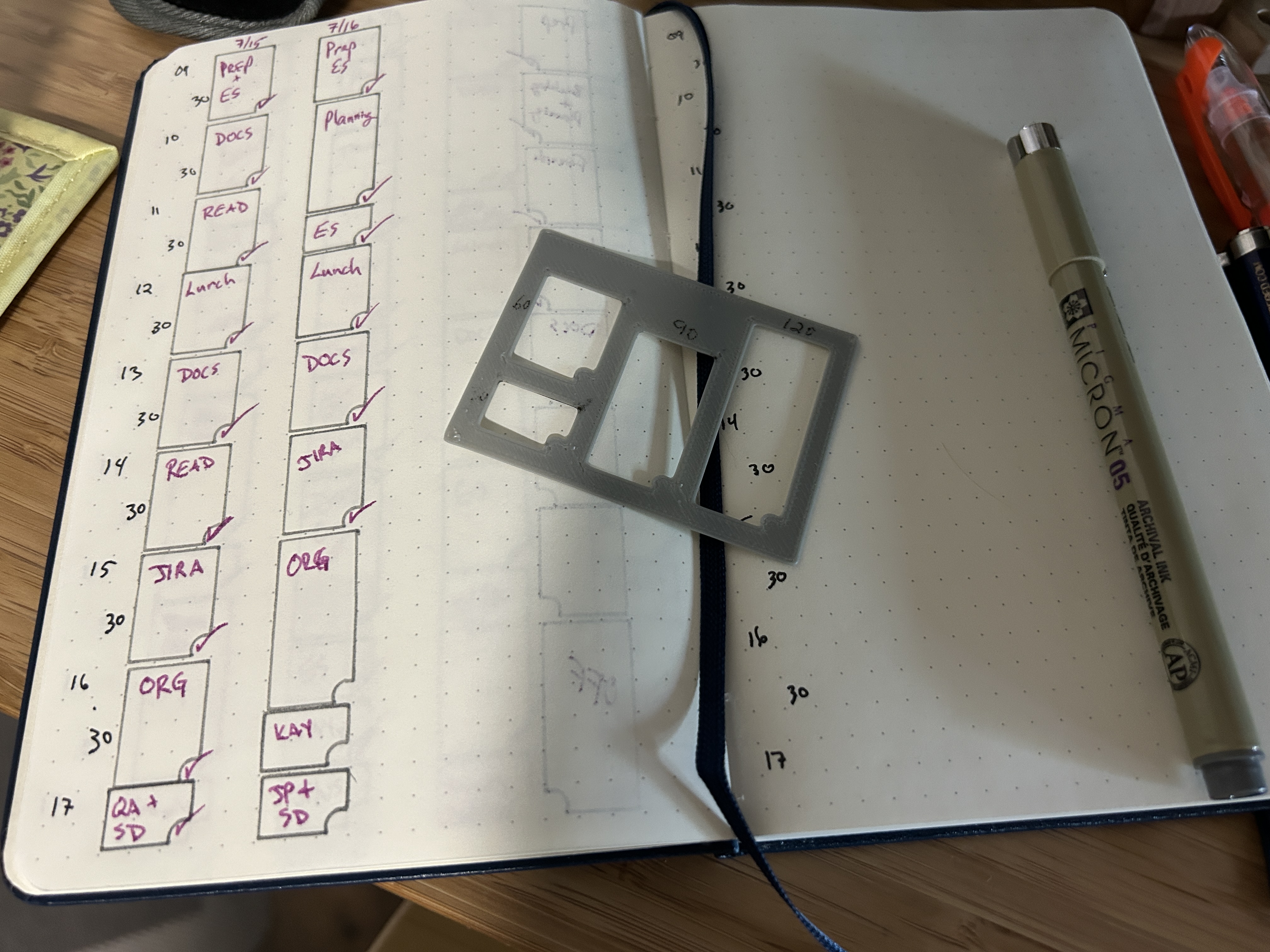 Bullet Journal Time Blocking for 1/4 inch grid