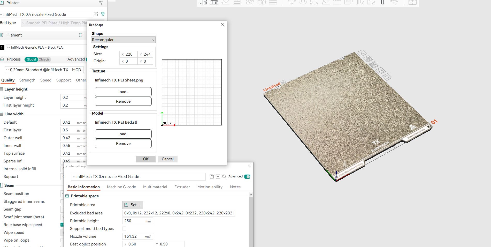 Infimech TX orcaslicer bed texture fixed/PEI sheet