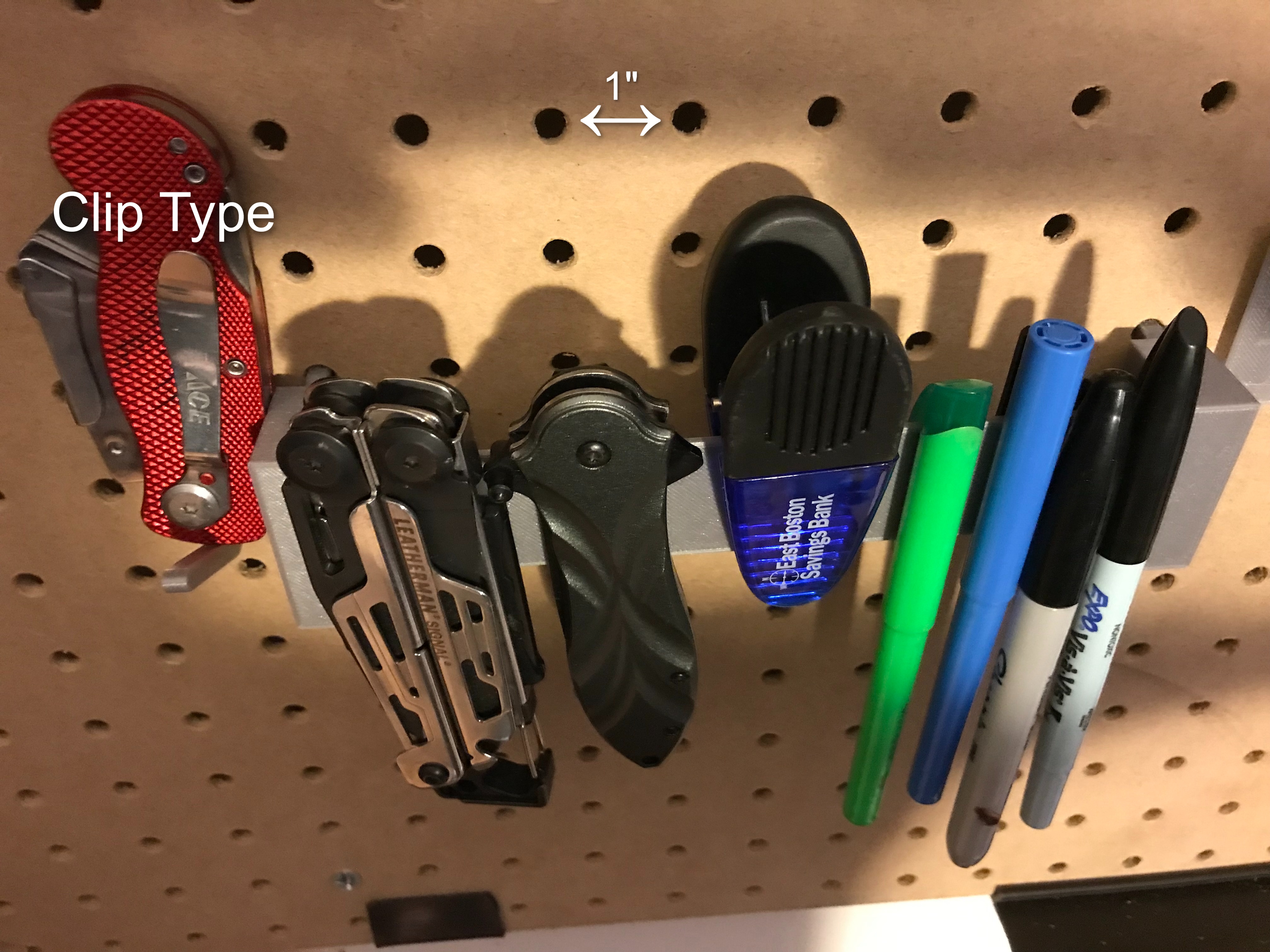 Pegboard Accessory: Upright Pen and Object Holder; anything with a clip on the back