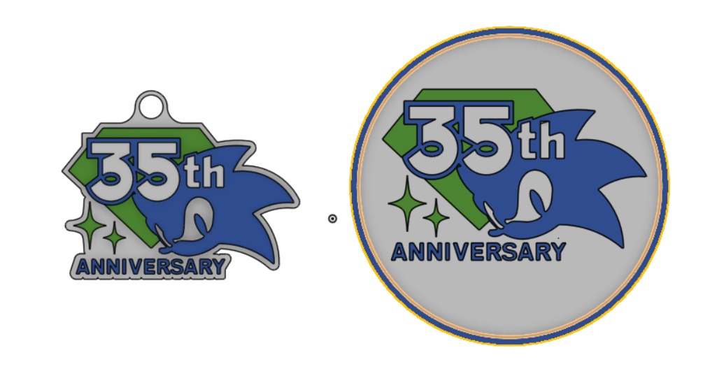 Sonic's 35th Anniversary keychain and coaster