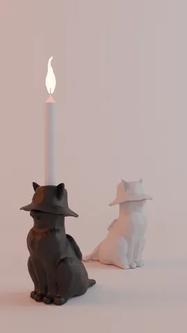 Cat candle holder high poly