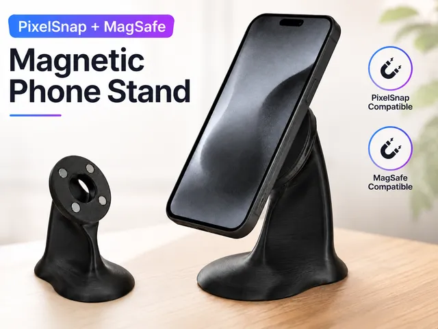 Magnetic Phone Stand for MagSafe and Pixelsnap — Qi2 Desk Holder, 4 or 6 Magnets, No Supports