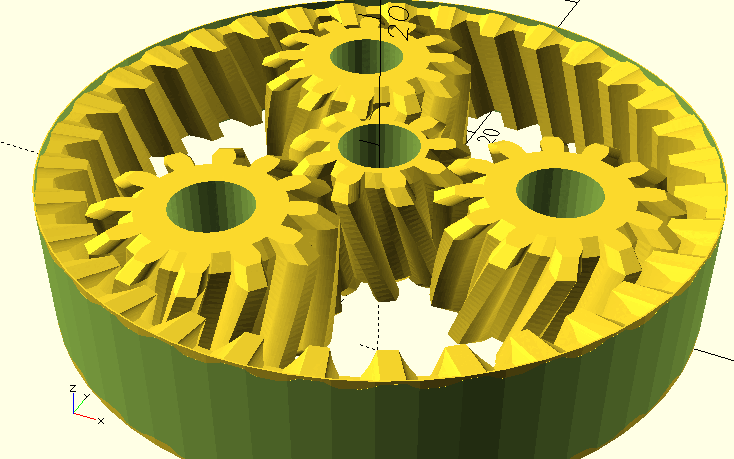 OpenSCAD: Zahnräder und Planetengetriebe (v25)