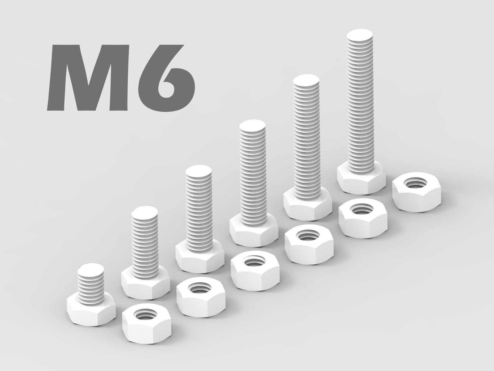 M6 Bolt And Nut 6 Variations Tolerance Test Por VC Design 