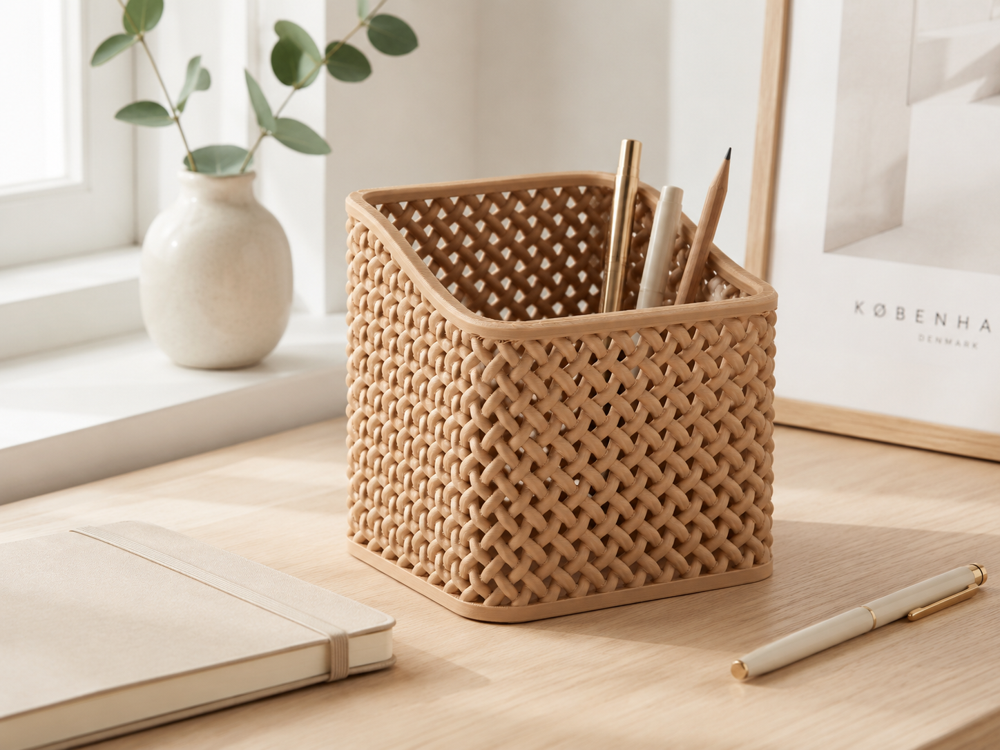 Scandi Basket-Weave Pen Holder Organizer