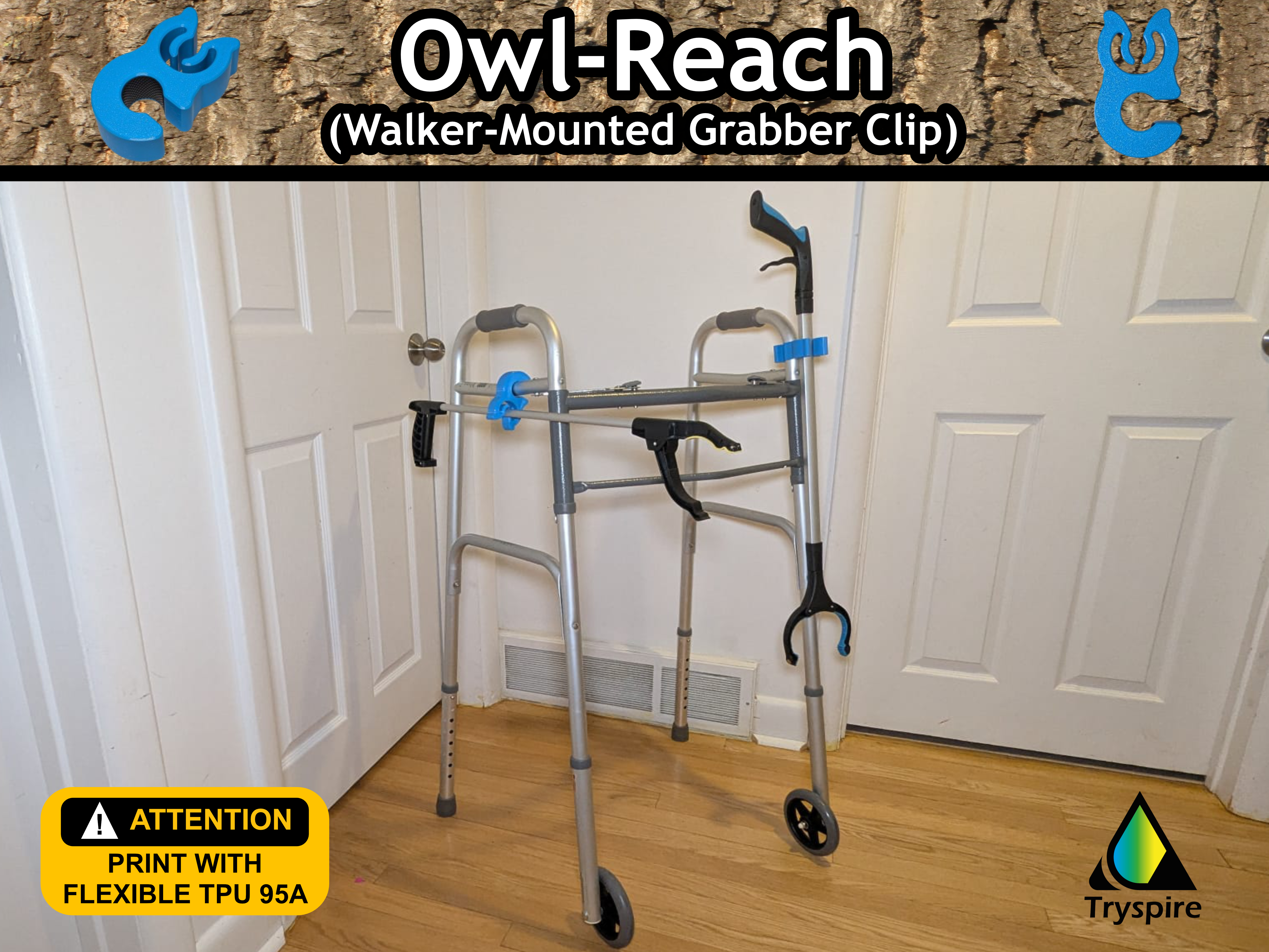 Owl-Reach (Walker‑mounted grabber clip)