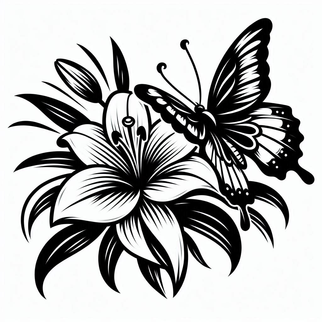Wall art: Butterfly on lily 2 (two colours)