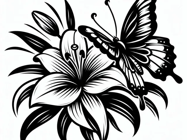 Wall art: Butterfly on lily 2 (two colours)