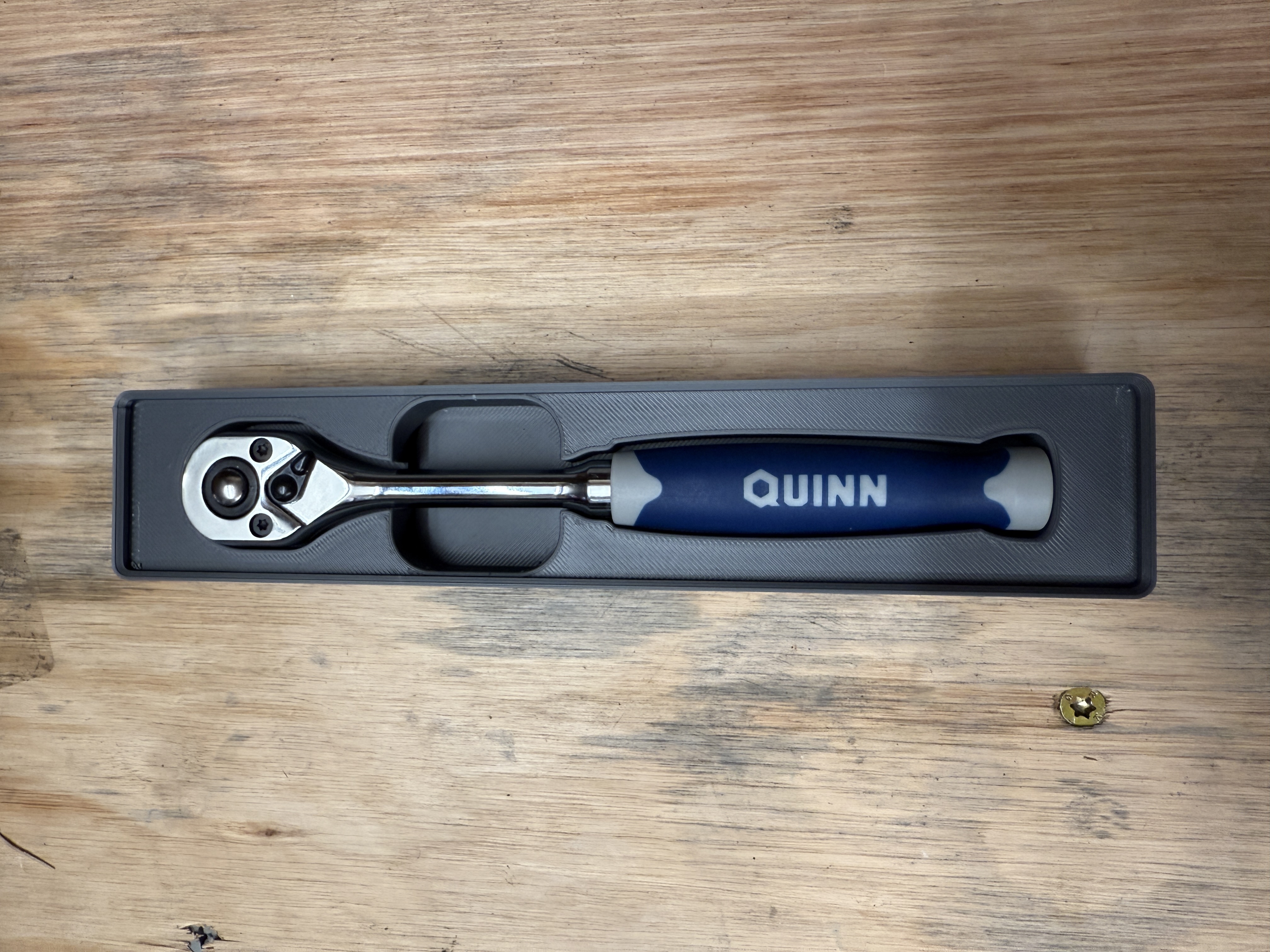 Gridfinity Tray for Quinn 1/4" Drive Ratchet With Magnets