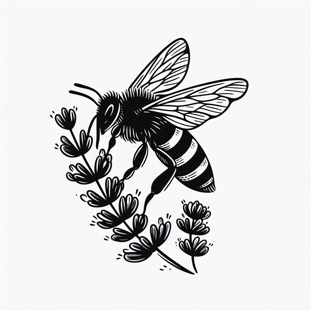 Frottage creation: Bee on lavender