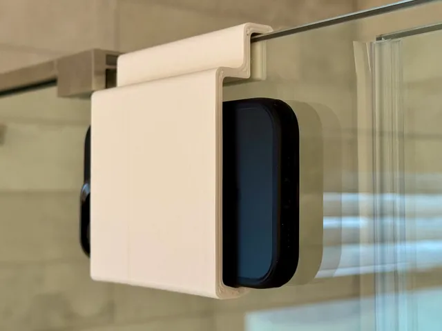 iPhone holder for glass shower door