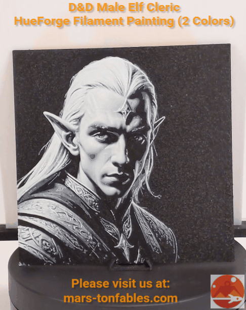 D&D Male Elf Cleric Portrait HueForge Filament Painting (2 Colors)