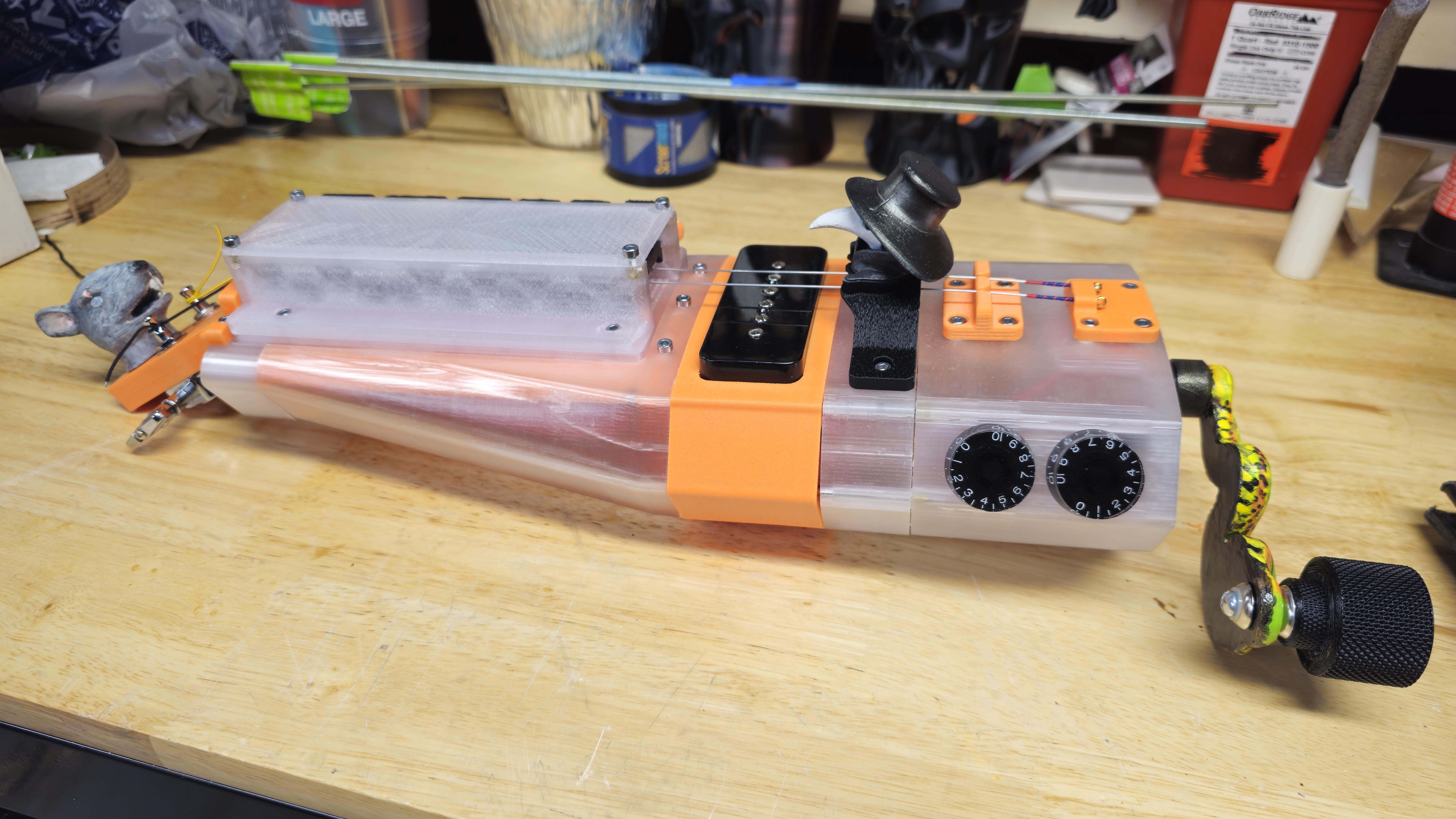 Refinement of Electric Hurdy Gurdy and new P90 soapbar pickup housing