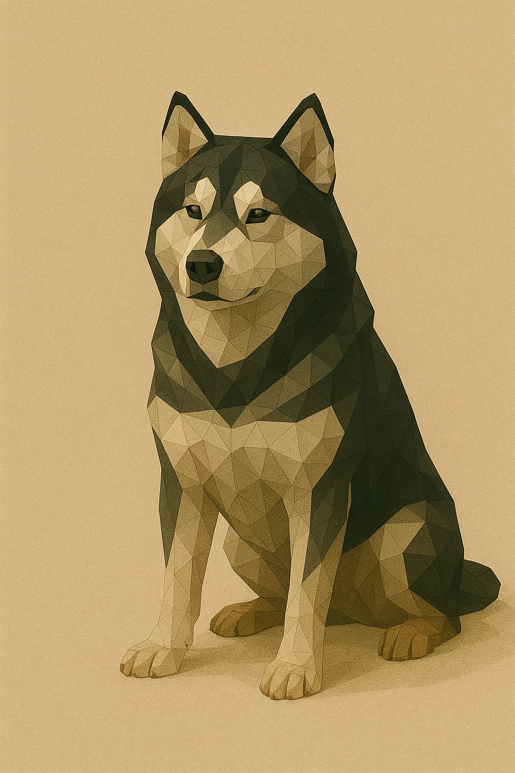 Alaskan Malamute Low Poly Dog Statue