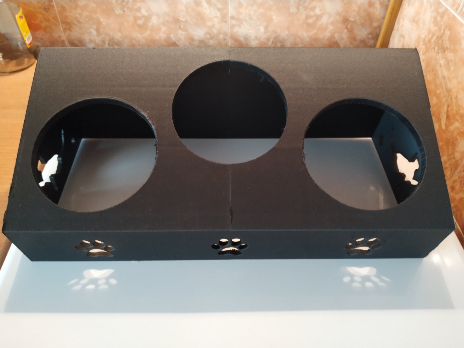Cat Feeding Station for 3 Bowls with Height Adjustable