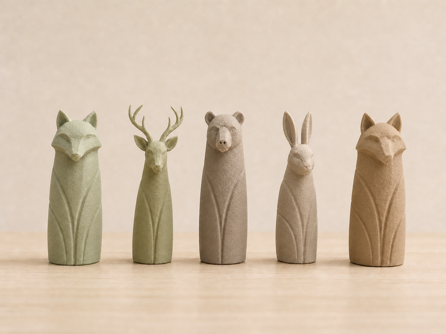Woodland Spirits – Set of 4 Minimalist Animal Figurines | Fox, Deer, Bear & Rabbit