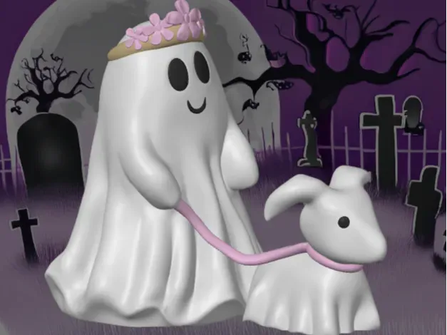 Ghost Walking Dog with Flower Crown
