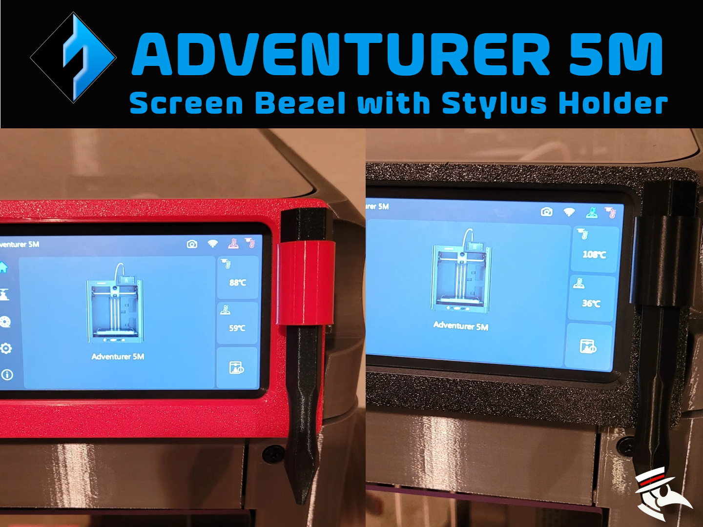 FlashForge Adventurer 5M Screen Bezel With Optional Stylus Holder